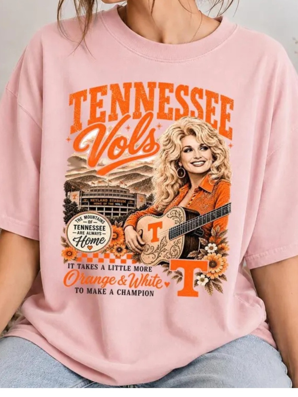 Tennessee Vols Dolly Graphic Tee, Women's Crewneck, Design For Everyday Wear